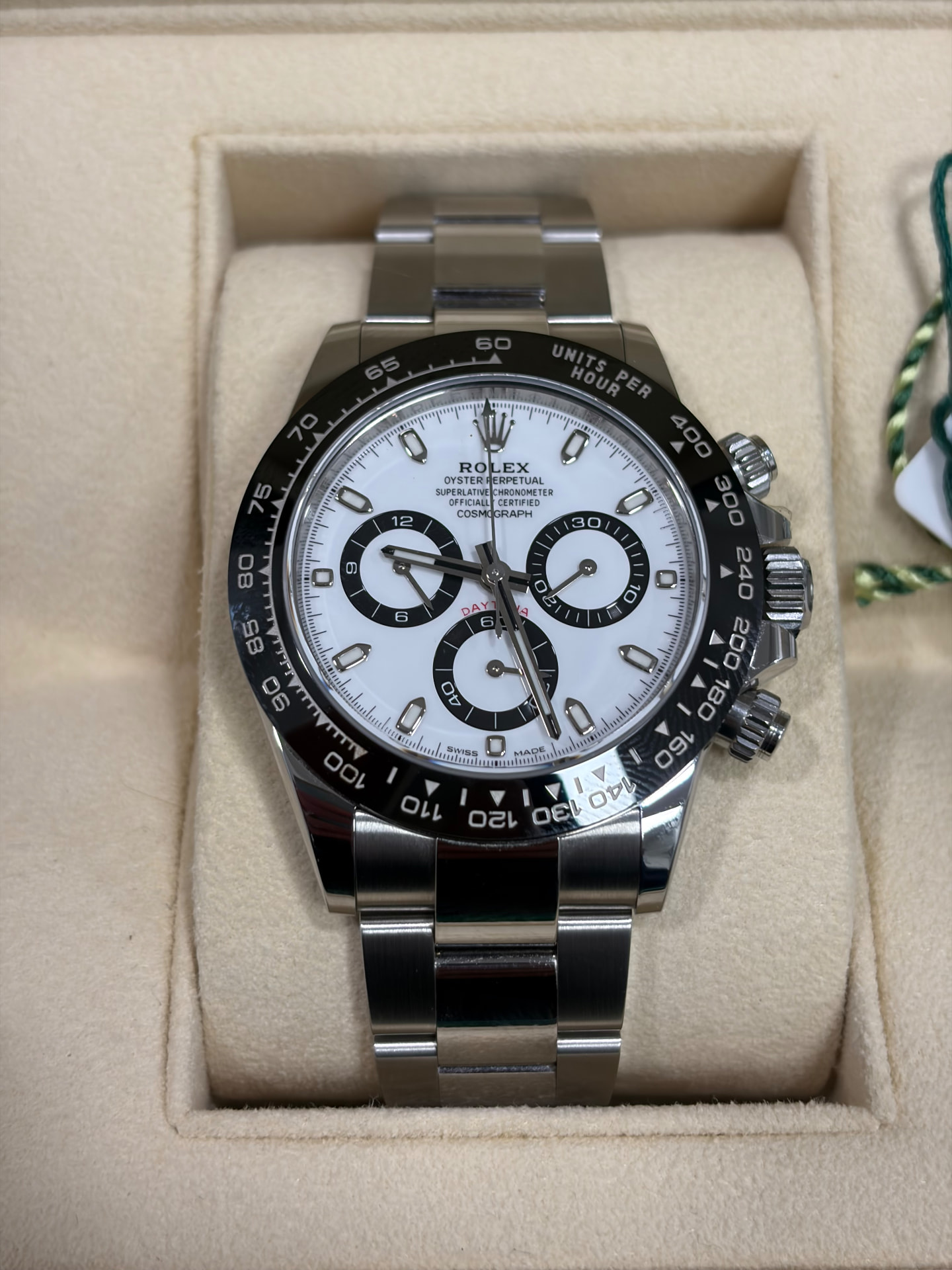 Luxury chronograph watch in presentation box